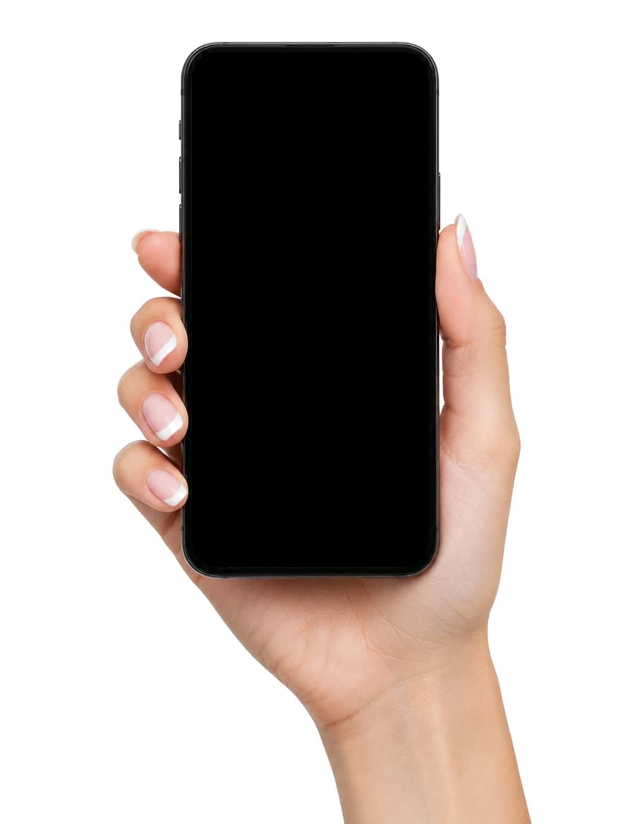 A hand with a French manicure holding a phone while Phonos answers a call